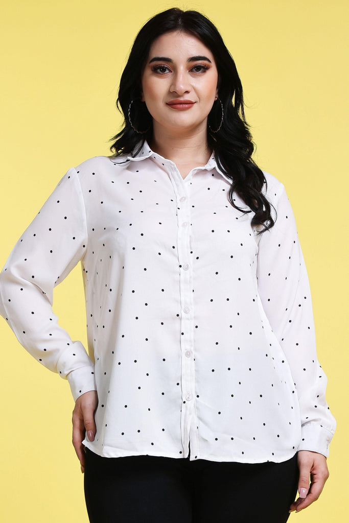 Model wearing Poly Crepe Shirt with Pattern type: Polka Dots-2