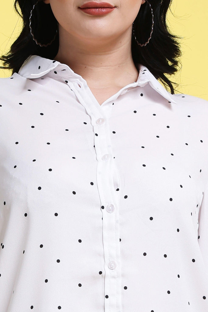 Model wearing Poly Crepe Shirt with Pattern type: Polka Dots-5