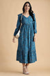 Prussian Blue Floral Printed Maxi Dress