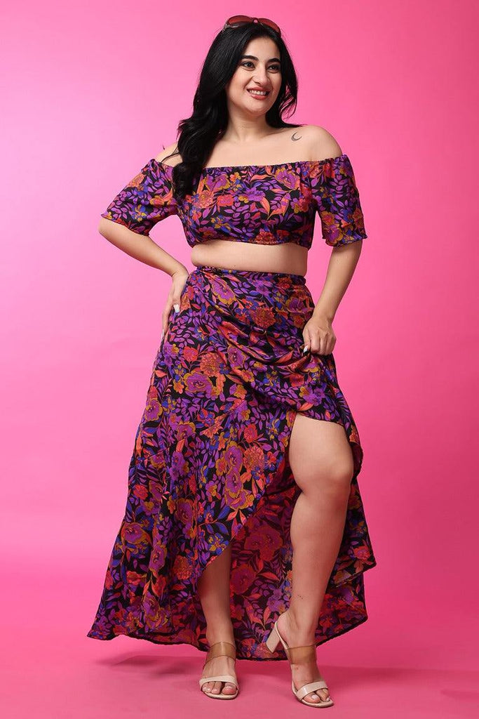 Model wearing Poly Crepe Co-ord Set with Pattern type: Floral-7