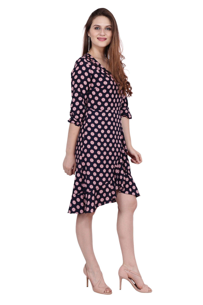 Model wearing Poly Crepe Mini Dress with Pattern type: Geometric-4