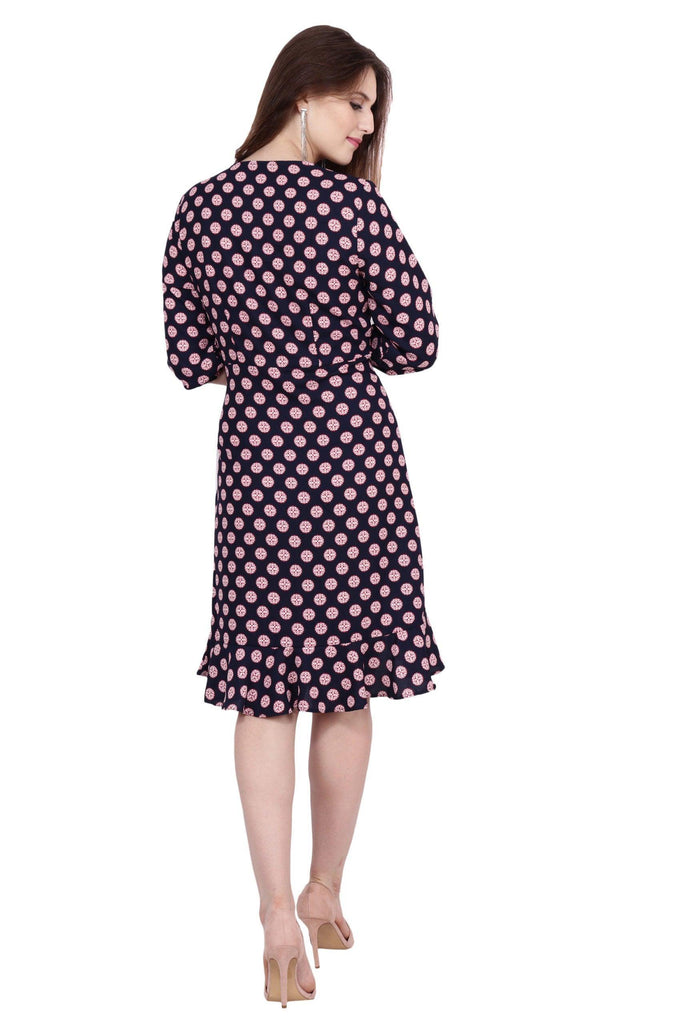 Model wearing Poly Crepe Mini Dress with Pattern type: Geometric-5