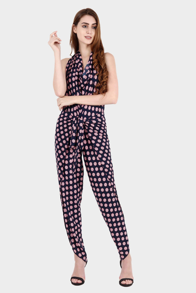 Model wearing Polyester Jumpsuit with Pattern type: Geometric-3