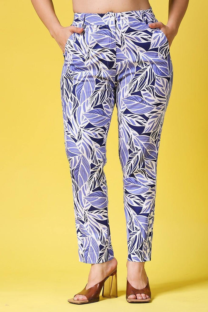 Model wearing Cotton Poplin Pant with Pattern type: Leaf-1
