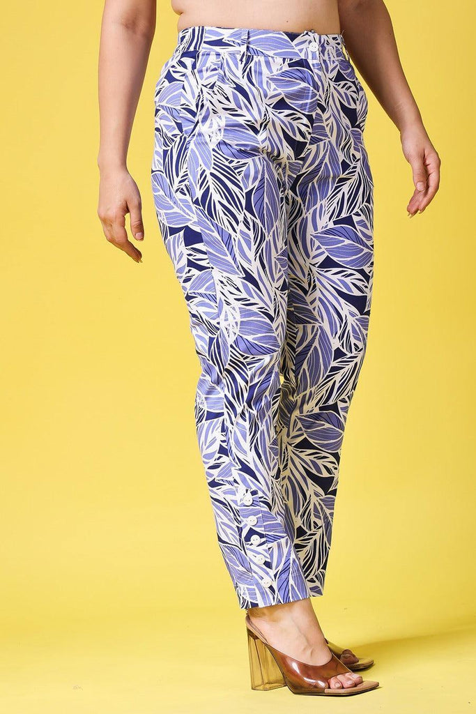 Model wearing Cotton Poplin Pant with Pattern type: Leaf-3