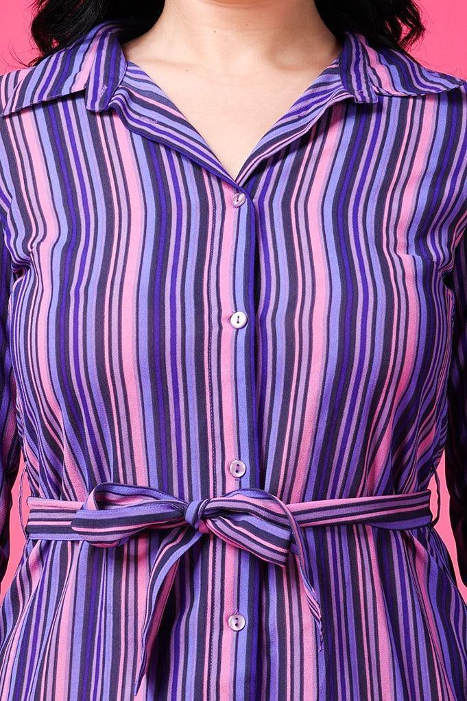 Model wearing Polyster Georgette Midi Dress with Pattern type: Striped-5