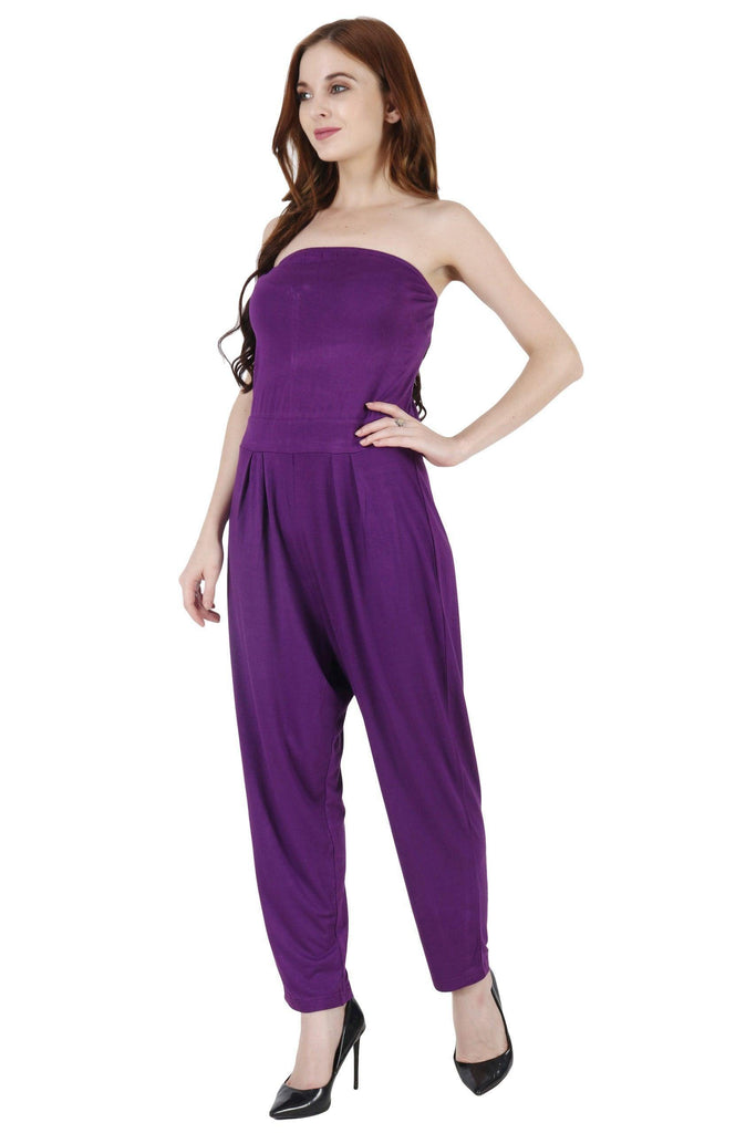 Model wearing Viscose Lycra Jumpsuit with Pattern type: Solid-4
