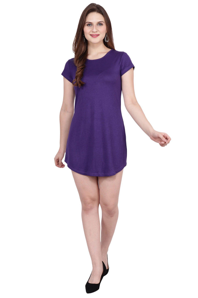 Model wearing Viscose Lycra Mini Night Dress with Pattern type: Solid-3