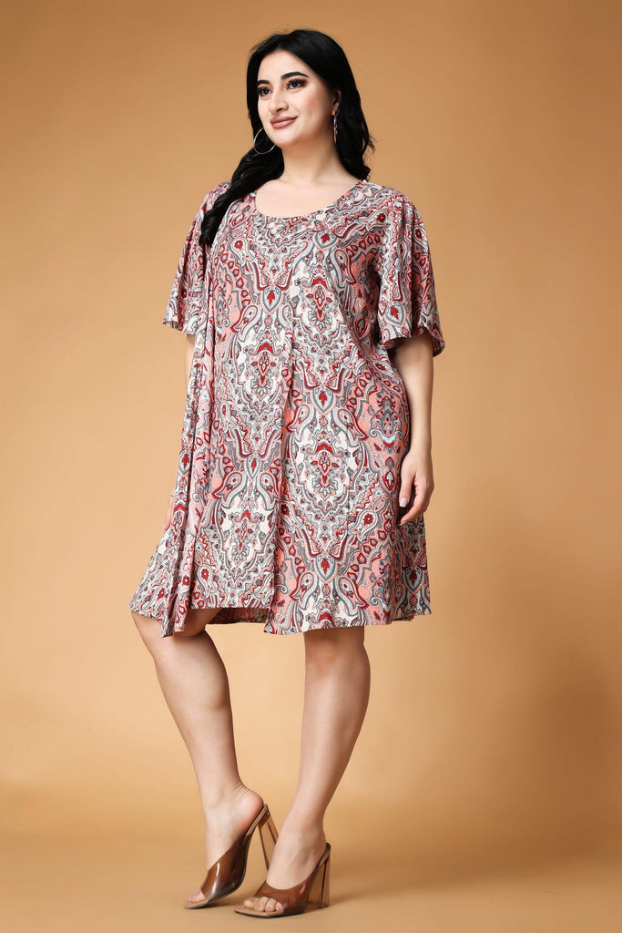 Model wearing Viscose Crepe Mini Dress with Pattern type: Rangoli-4