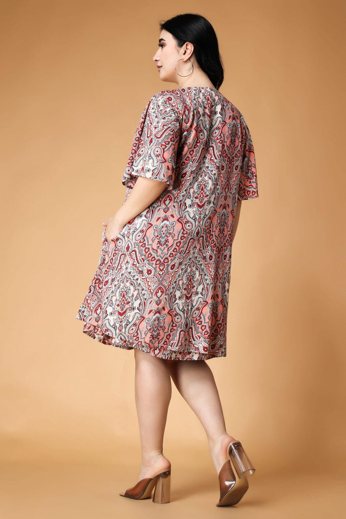 Model wearing Viscose Crepe Mini Dress with Pattern type: Rangoli-6