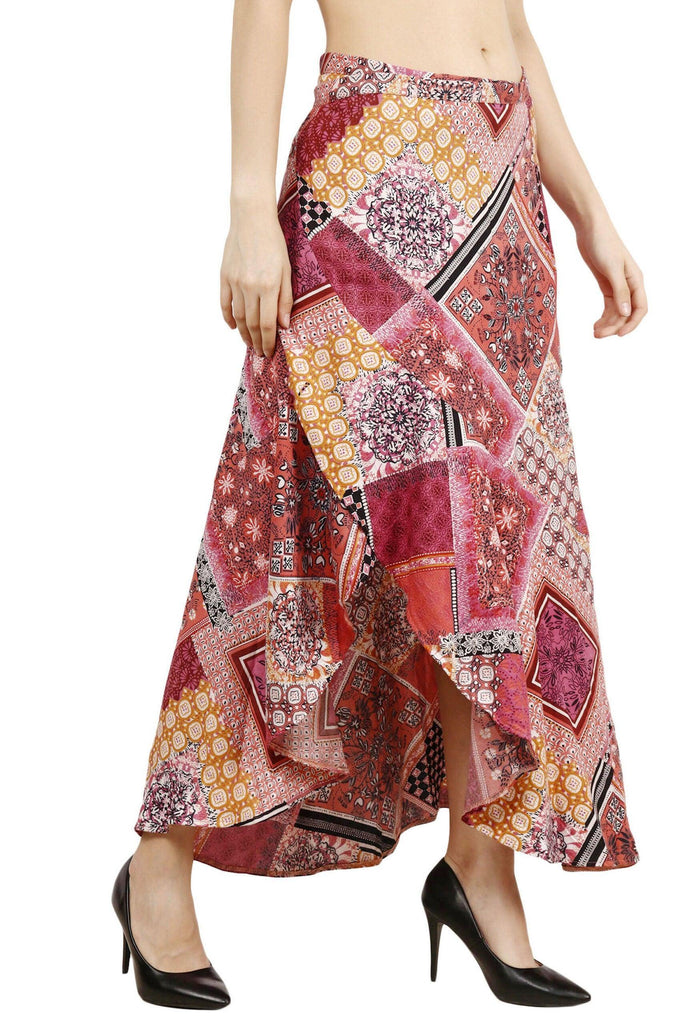 Model wearing Rayon Maxi Skirt with Pattern type: Rangoli-1