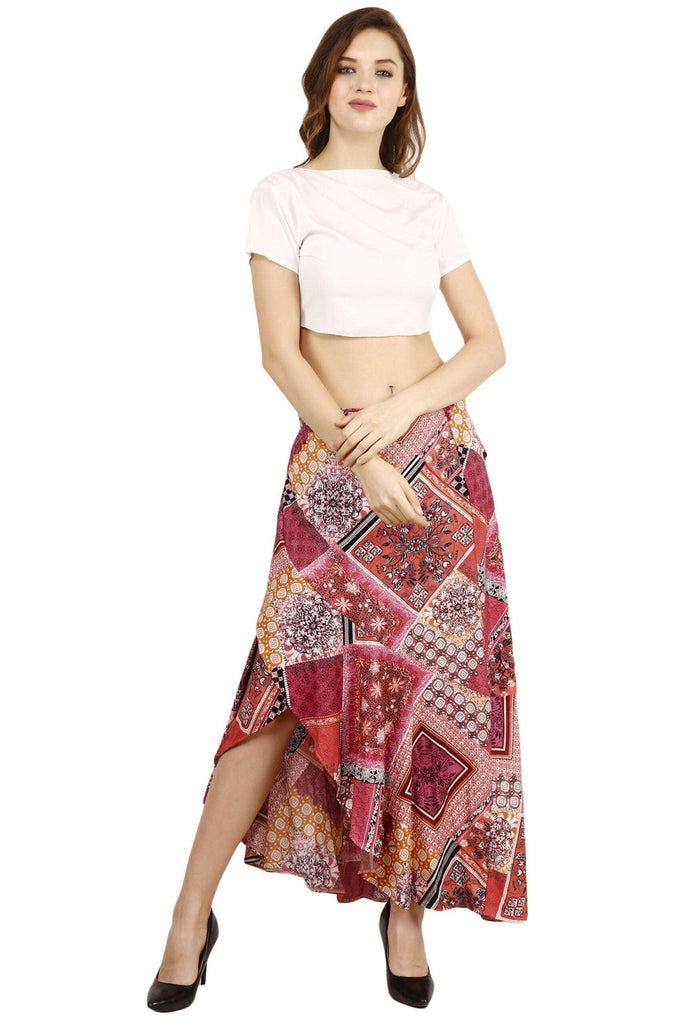 Model wearing Rayon Maxi Skirt with Pattern type: Rangoli-5