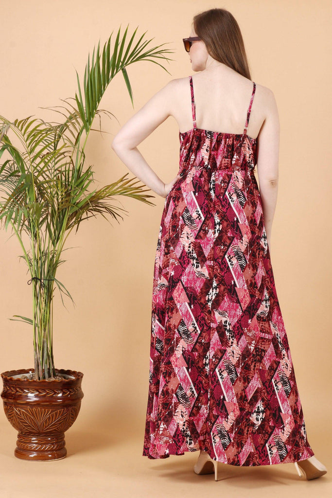 Model wearing Poly Crepe Maxi Dress with Pattern type: Abstract -4