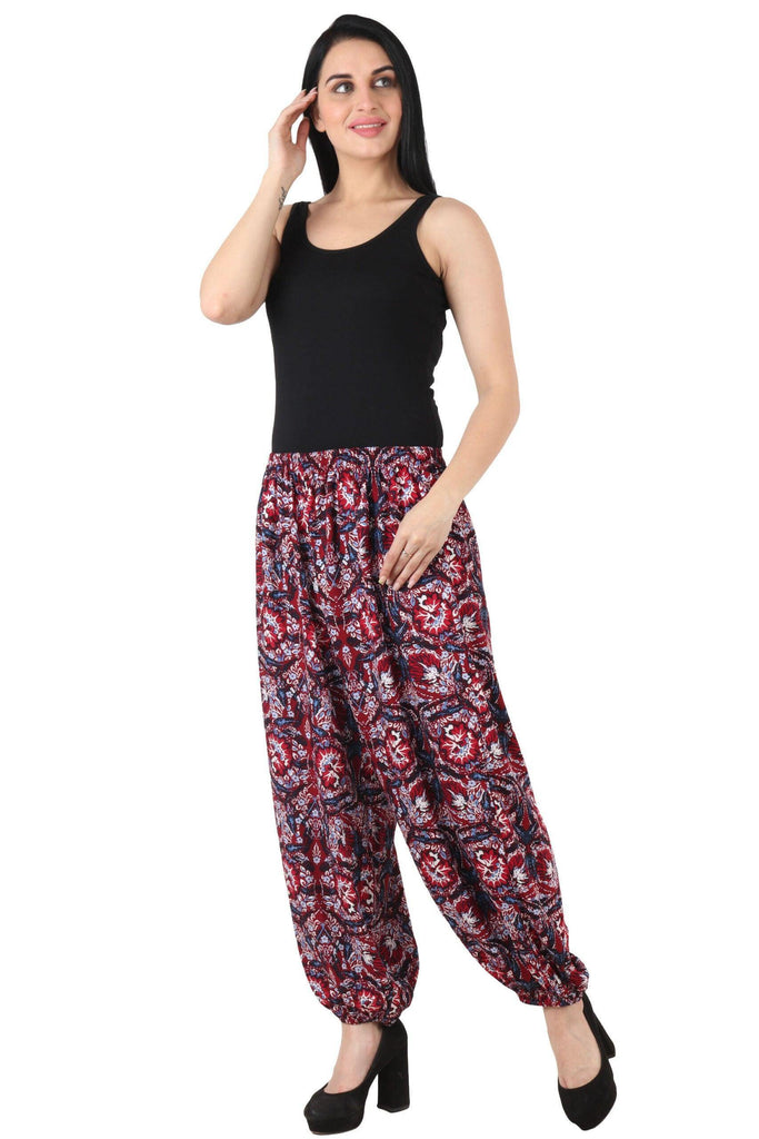 Model wearing Rayon Harem Pants with Pattern type: Floral-8