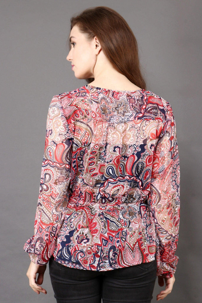 Model wearing Polyster Georgette Top with Pattern type: Floral-5