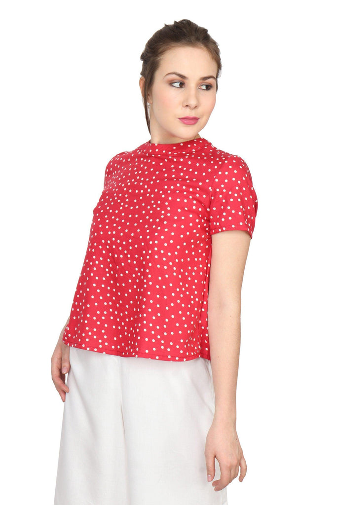 Model wearing Rayon Top with Pattern type: Polka Dots-3