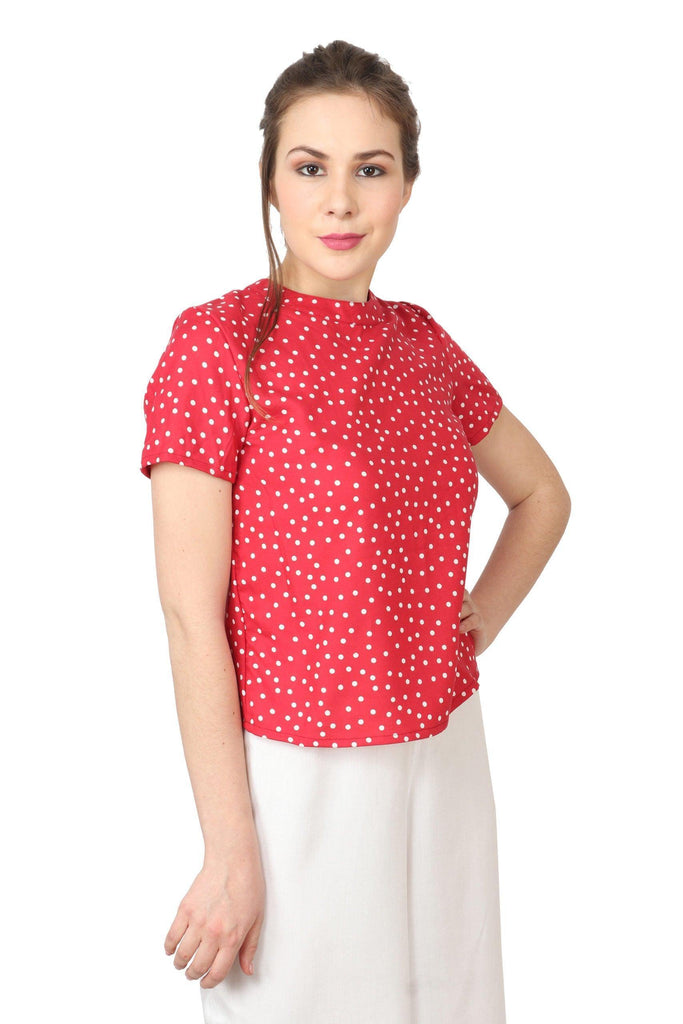 Model wearing Rayon Top with Pattern type: Polka Dots-5