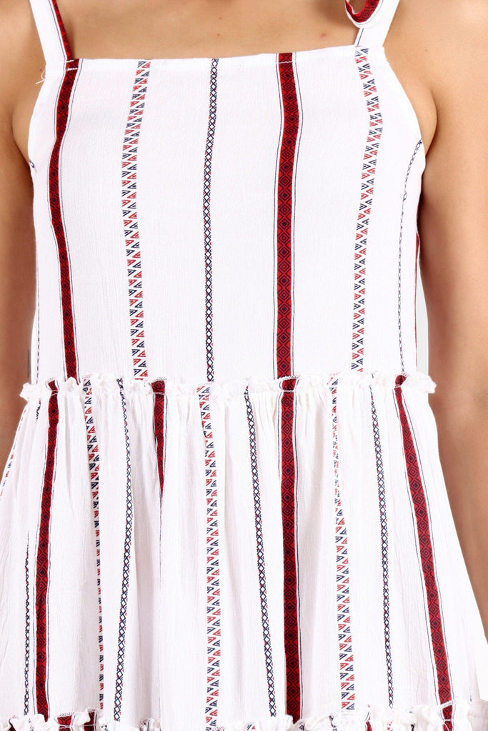 Model wearing Viscose Crepe Mini Dress with Pattern type: Striped-6