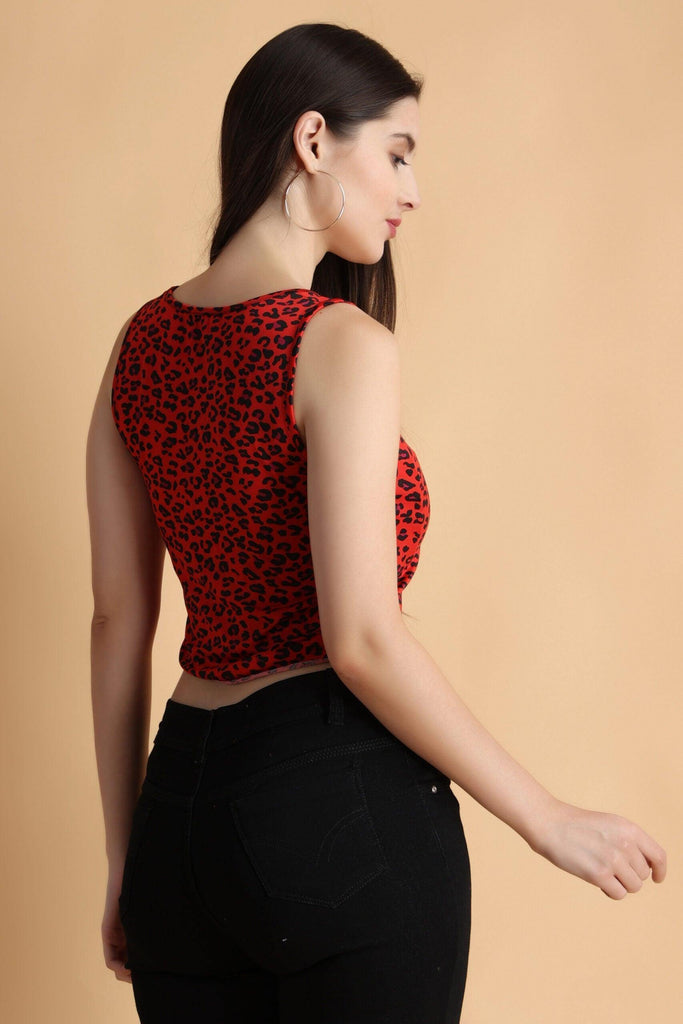 Model wearing Polyester Elastane Crop Top with Pattern type: Animal-7