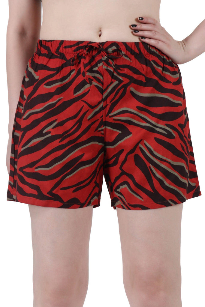 Model wearing Rayon Shorts with Pattern type: Animal-1