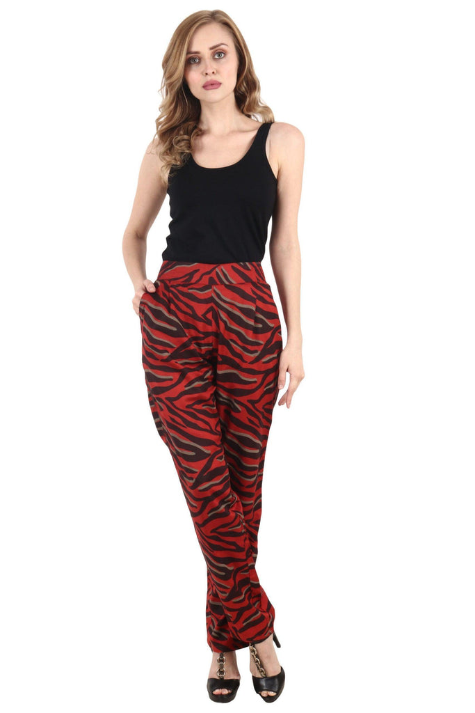 Model wearing Viscose Trousers with Pattern type: Animal-1