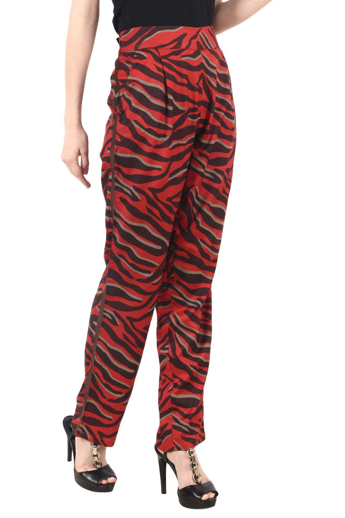 Model wearing Viscose Trousers with Pattern type: Animal-2