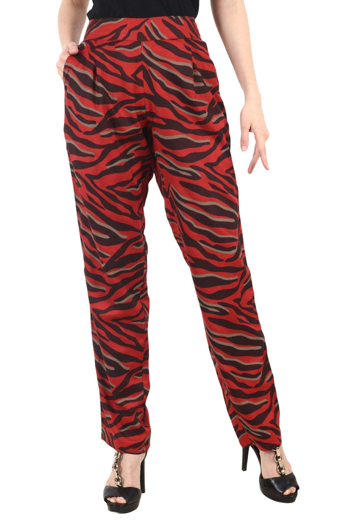 Model wearing Viscose Trousers with Pattern type: Animal-6