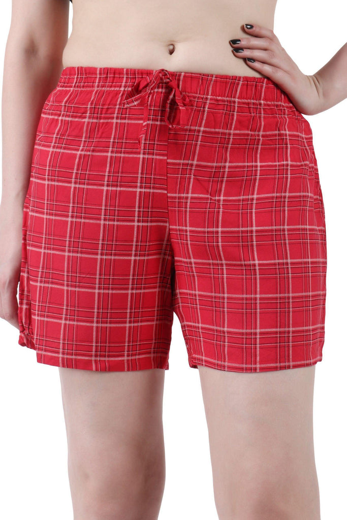 Model wearing Rayon Shorts with Pattern type: Checked-1