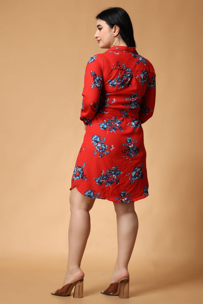Model wearing Poly Crepe Mini Dress with Pattern type: Floral-2