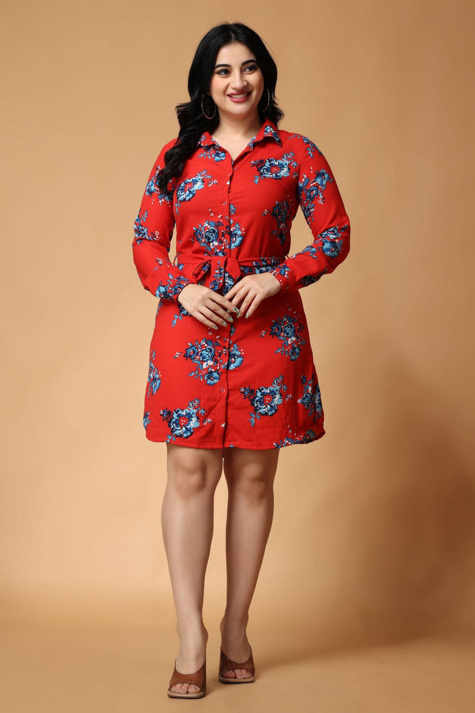 Model wearing Poly Crepe Mini Dress with Pattern type: Floral-3