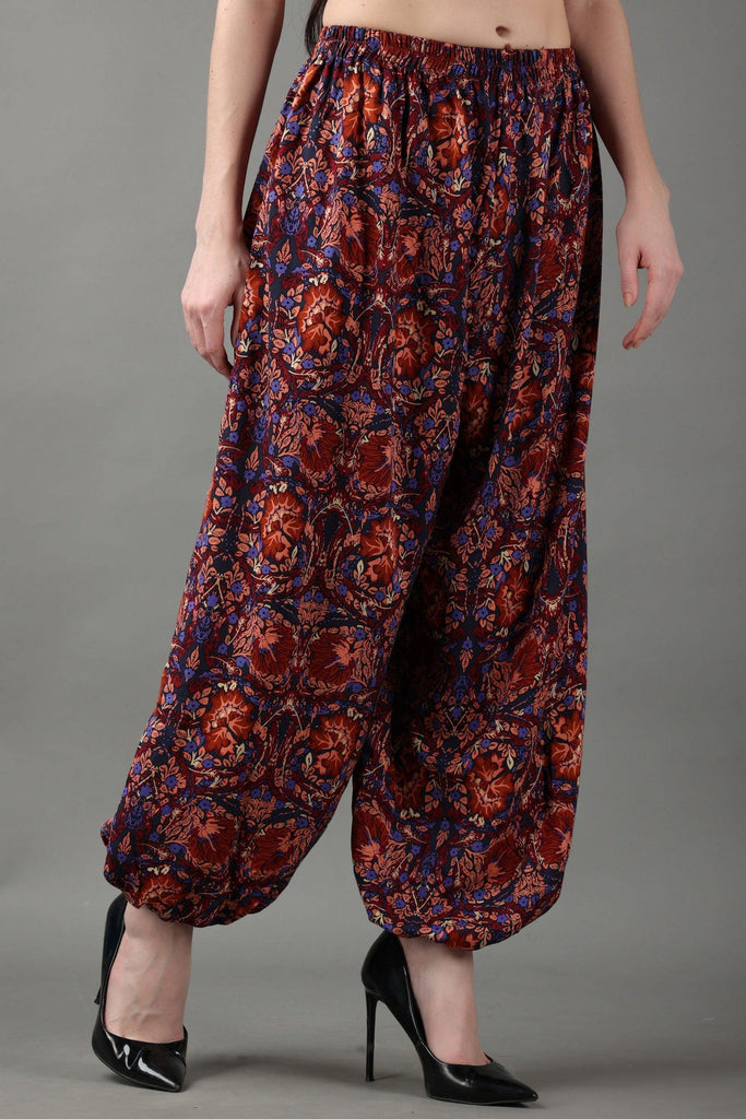 Model wearing Rayon Harem Pants with Pattern type: Floral-1