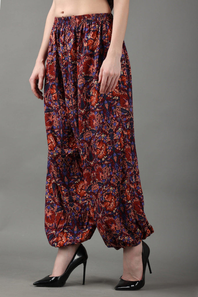 Model wearing Rayon Harem Pants with Pattern type: Floral-4