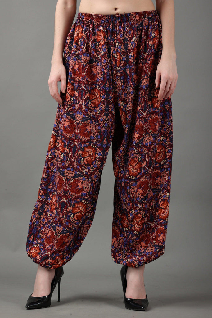 Model wearing Rayon Harem Pants with Pattern type: Floral-5