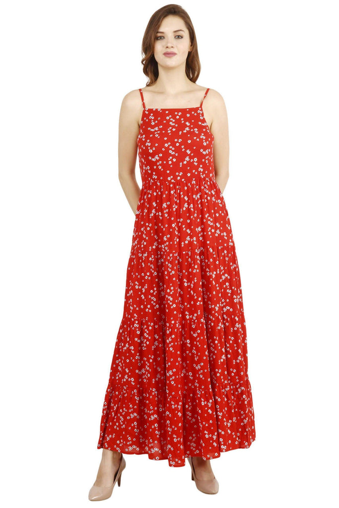 Model wearing Viscose Crepe Maxi Dress with Pattern type: Floral-2