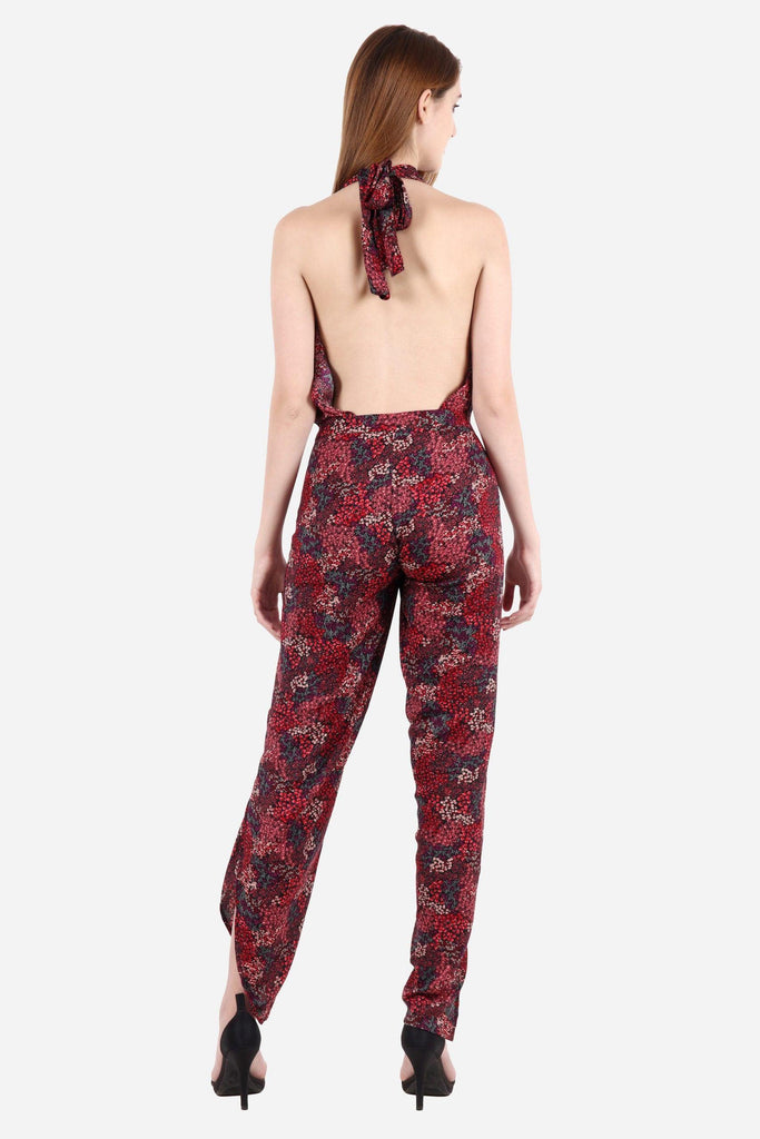 Model wearing Polyester Jumpsuit with Pattern type: Floral-2