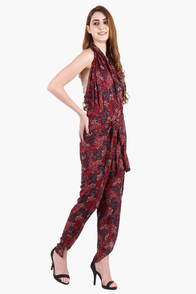 Model wearing Polyester Jumpsuit with Pattern type: Floral-7
