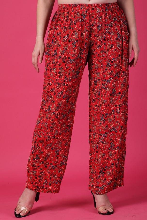 Model wearing Viscose Crepe Pant with Pattern type: Floral-3