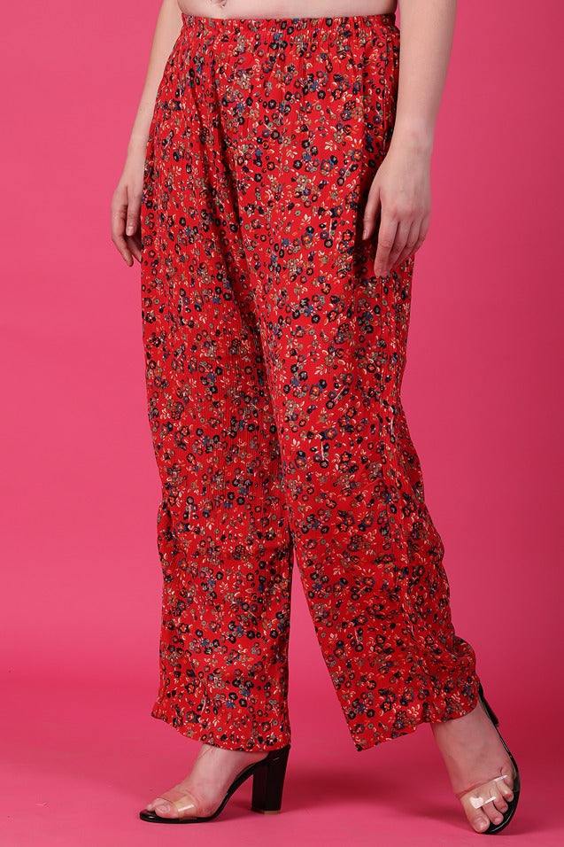 Model wearing Viscose Crepe Pant with Pattern type: Floral-4