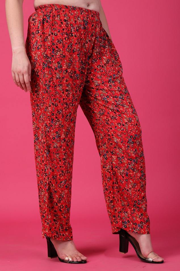 Model wearing Viscose Crepe Pant with Pattern type: Floral-5