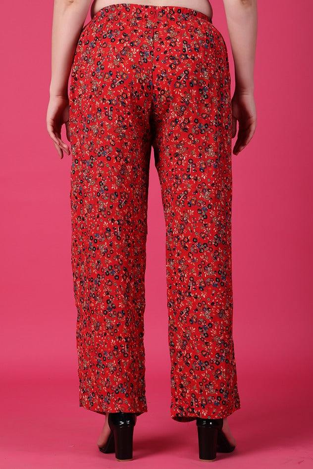 Model wearing Viscose Crepe Pant with Pattern type: Floral-7
