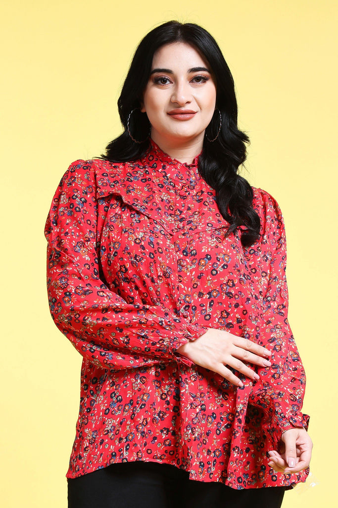 Model wearing Viscose Crepe Shirt with Pattern type: Floral-2