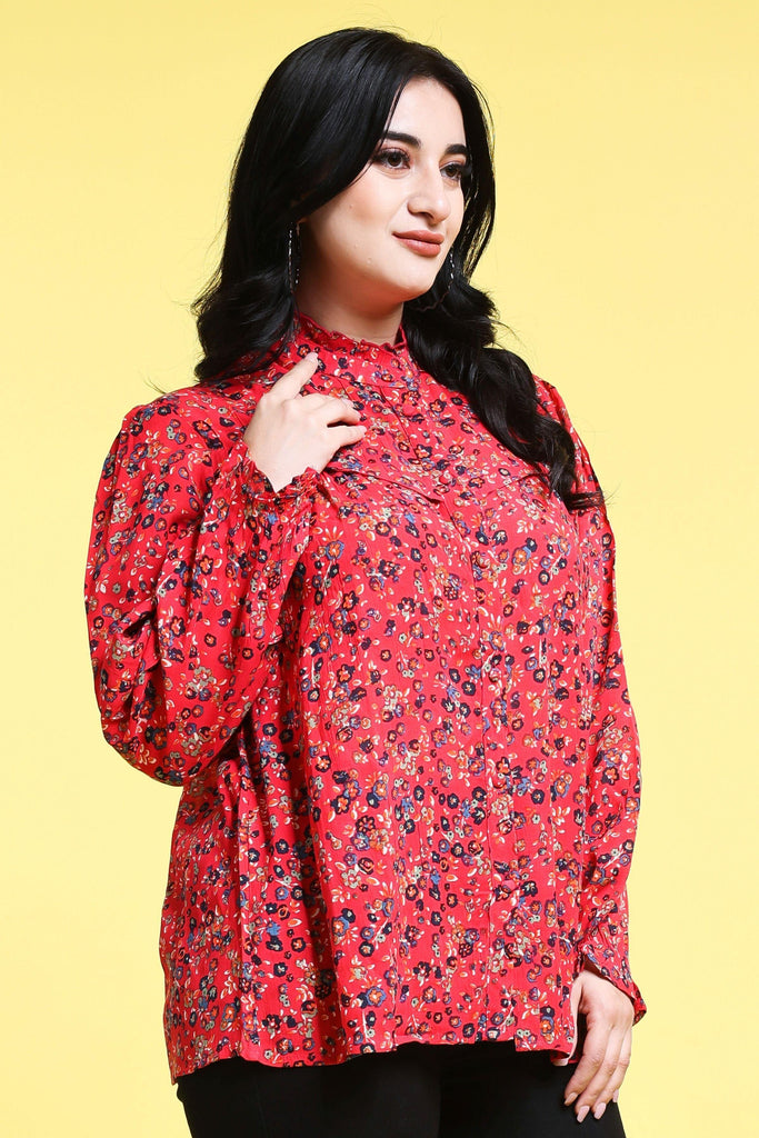 Model wearing Viscose Crepe Shirt with Pattern type: Floral-3