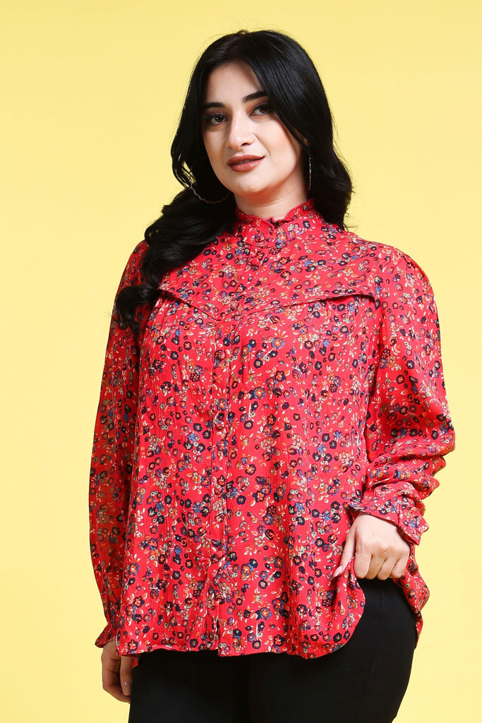 Model wearing Viscose Crepe Shirt with Pattern type: Floral-4