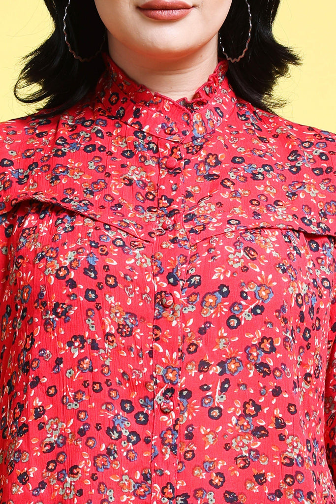 Model wearing Viscose Crepe Shirt with Pattern type: Floral-5