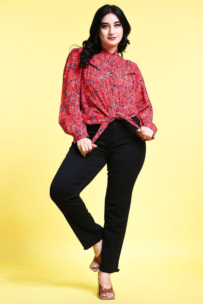 Model wearing Viscose Crepe Shirt with Pattern type: Floral-7