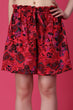 Red Floral Printed Shorts with Belt