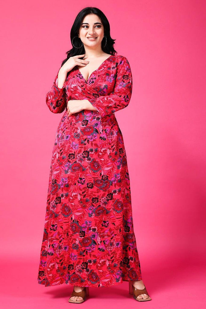 Model wearing Poly Crepe Maxi Dress with Pattern type: Floral-2