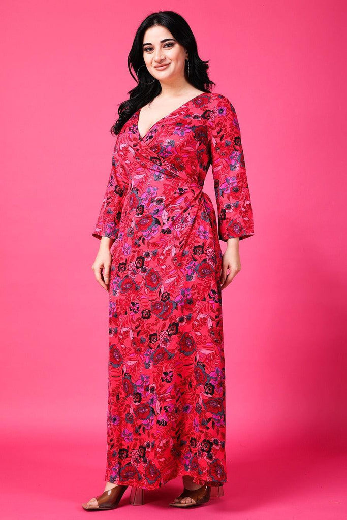 Model wearing Poly Crepe Maxi Dress with Pattern type: Floral-3