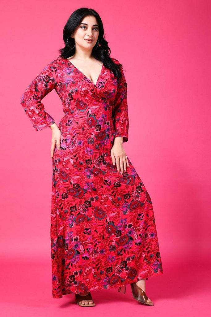 Model wearing Poly Crepe Maxi Dress with Pattern type: Floral-4