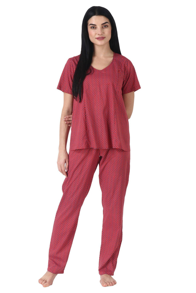 Model wearing Rayon Night Suit Set with Pattern type: Graphic-4